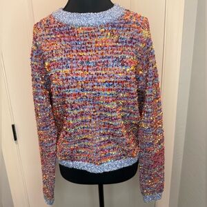 Stellah Sky Multicolor Textured Knit Sweater Crewneck Long Sleeve S/M NWOT